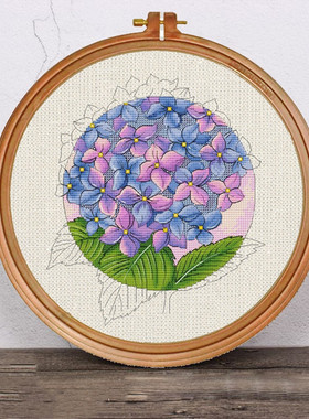 公主绣铺DMC自配套件纯棉线精准印花套件220107圆形花04绣球花