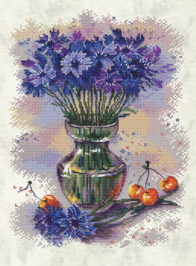 公主绣铺DMC自配套件纯棉线精准印花套件200713紫色矢车菊花瓶