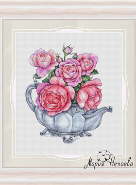 公主绣铺DMC自配套件纯棉线精准印花套件230223茶壶玫瑰