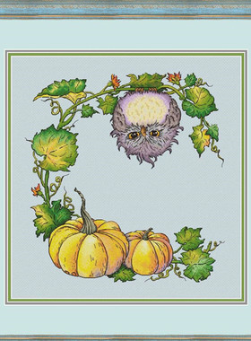 公主绣铺DMC自配套件纯棉线精准印花套件201102南瓜猫头鹰