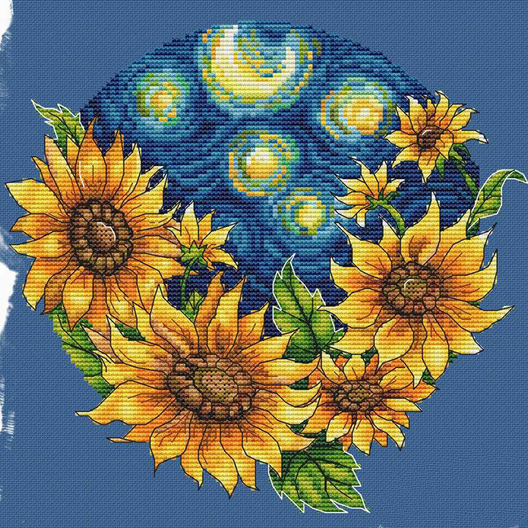 公主绣铺DMC自配套件纯棉线精准印花套件220221向日葵蓝色星球花
