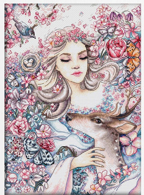 公主绣铺DMC自配套件纯棉线精准印花套件201033唯美女孩与小鹿