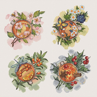 公主绣铺DMC自配十字绣纯棉线精准印花自配套件231122四季花茶