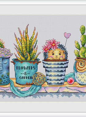 公主绣铺DMC自配套件纯棉线精准印花套件200613多肉仙人掌盆景小