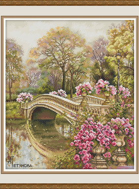 公主绣铺DMC自配套件纯棉线精准印花套件230509花园小桥流水