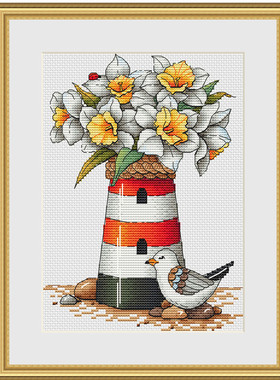 公主绣铺DMC自配套件纯棉线精准印花套件211027水仙花瓶海鸥灯塔