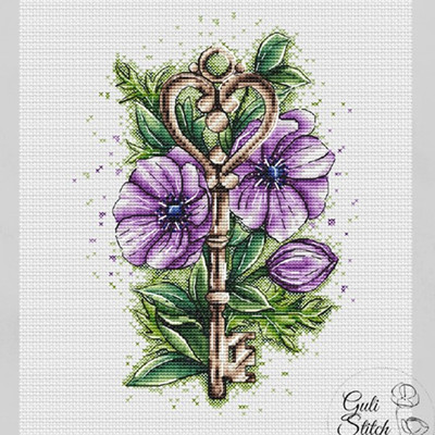 公主绣铺DMC自配套件纯棉线精准印花套件201020花花钥匙银莲花