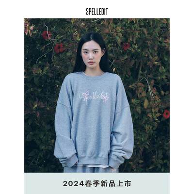 SPELLEDIT2024春季新款Spell蝴蝶结刺绣卫衣韩版女通勤宽松上衣