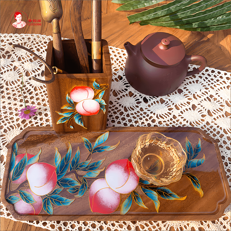 掐丝珐琅胡桃木茶盘笔筒非遗手工