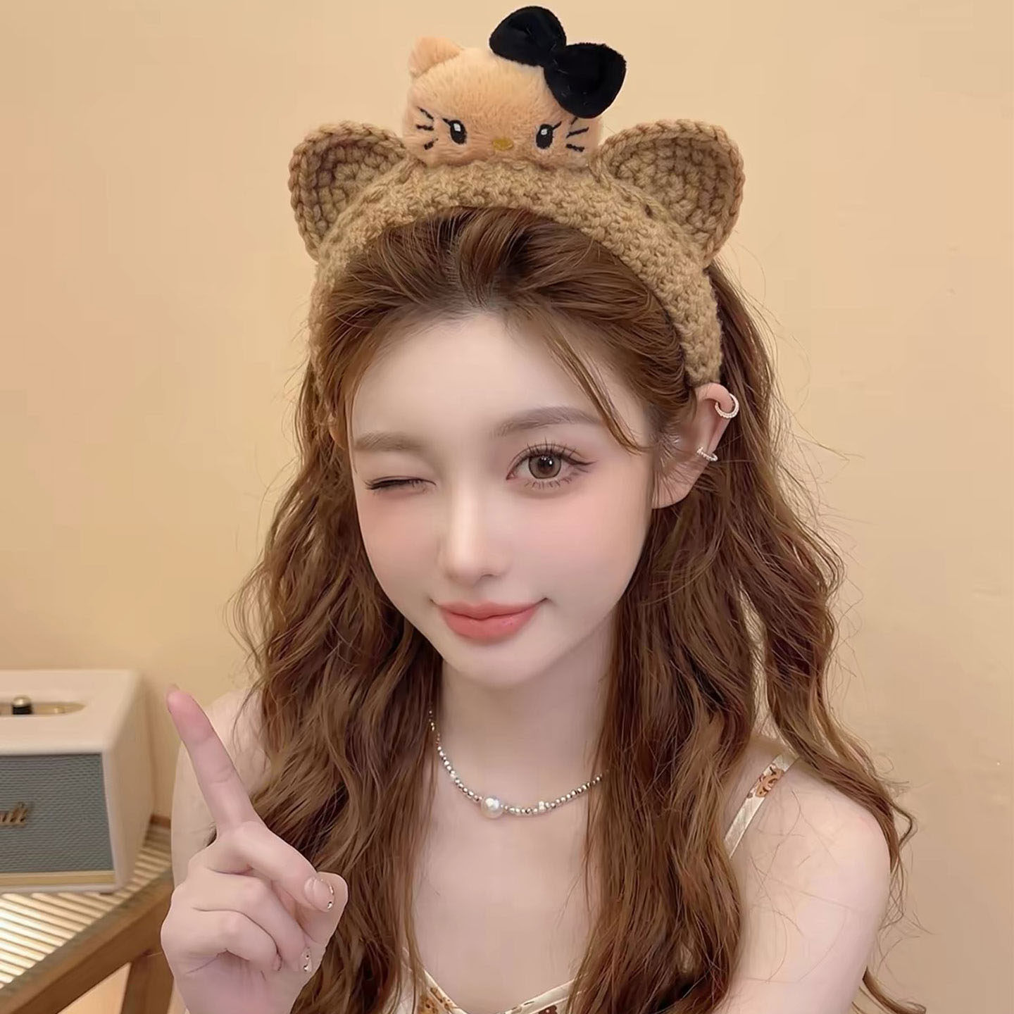 手工猫咪毛线不勒头发箍