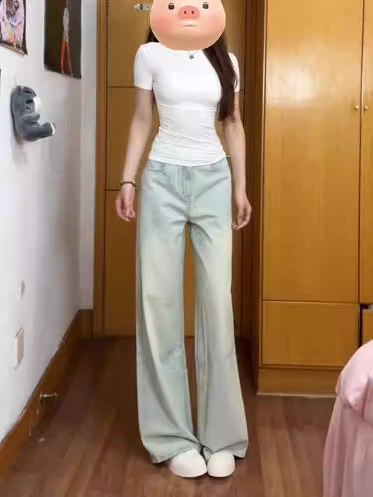 美式复古宽松阔腿水洗拖地微喇裤