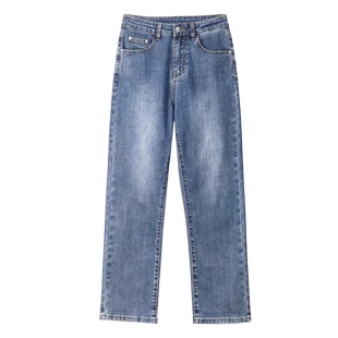 复古直筒牛仔裤女2026年春秋新款高腰弹力显瘦小个子八九分烟管裤