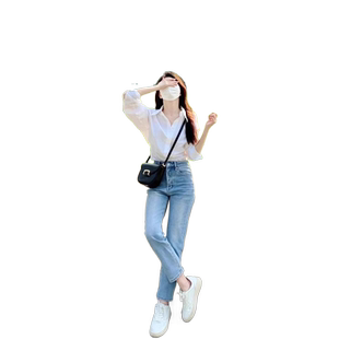 浅蓝直筒牛仔裤女夏季薄款高腰显瘦小个子九分法棍裤弹力烟管裤子