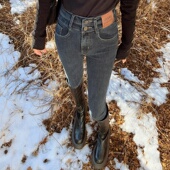 弹力提臀小脚裤 超高腰设计紧身牛仔裤 女秋2025靴子铅笔修身 冬加绒