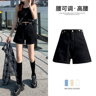 子 网红高腰牛仔短裤 女夏薄款 2022新款 设计感宽松显瘦a字黑色热裤