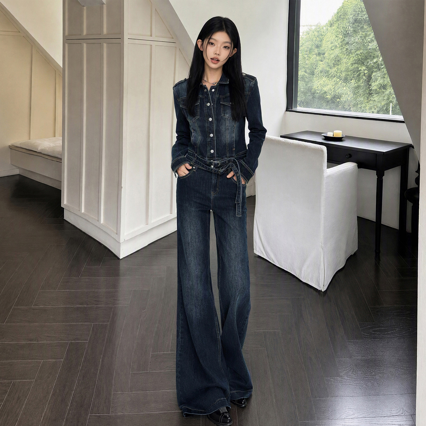 美式时尚蓝灰微喇牛仔裤女2026秋季新款低腰显瘦百搭辣妹喇叭裤子