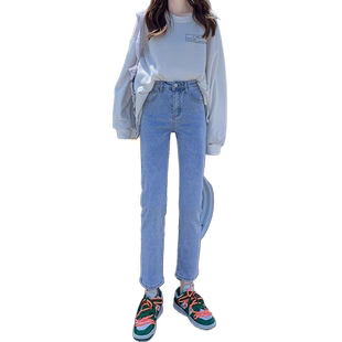 直筒牛仔裤女2024年新款夏天薄款高腰修身显瘦九分小个子烟管裤子