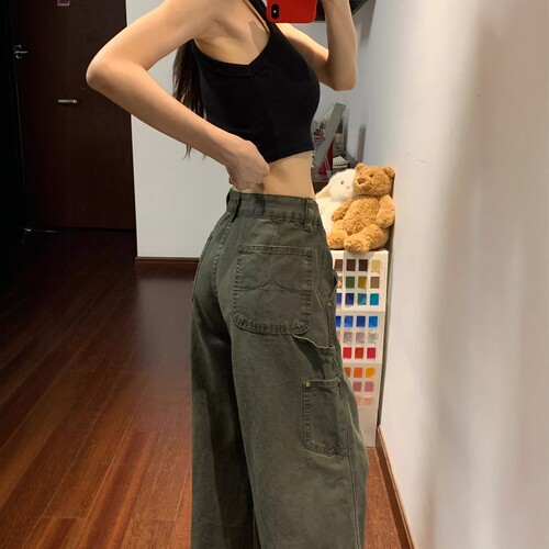 美式复古工装阔腿显瘦宽松拖地裤