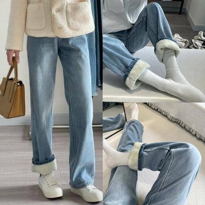 加绒加厚直筒高腰显瘦窄版阔腿裤