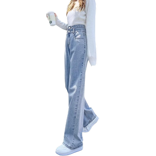 浅色百搭高腰直筒牛仔裤女2026春夏新款宽松垂感显瘦小个子阔腿裤