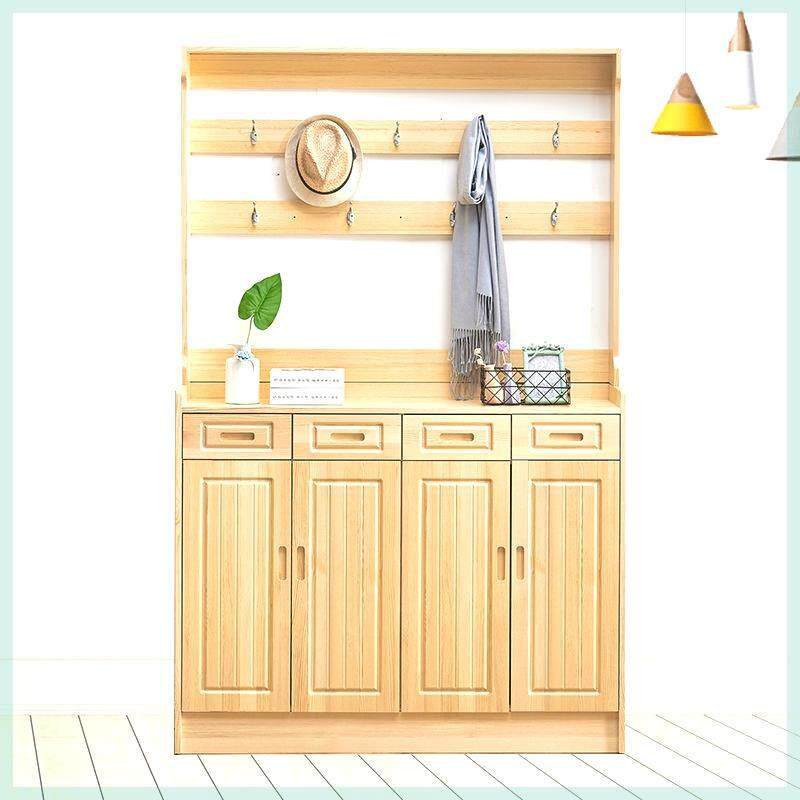 纯实木鞋柜实木衣帽架鞋柜组合进门玄关柜多功能门厅柜大容量松木