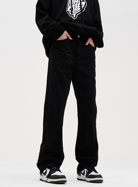 MADWITCH美式高街黑色直筒牛仔裤男潮牌复古简约vibe裤子显瘦长裤