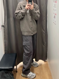 UNITISE日系工装裤男多口袋户外宽松直筒抽绳休闲裤工装裤黑白灰