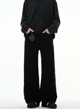 MADWITCH黑色cleanfit宽松直筒牛仔裤美式复古微喇vintage裤子男