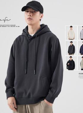 FAFC2025秋季重磅加绒连帽卫衣男士美式潮牌纯色套头帽衫上衣外套