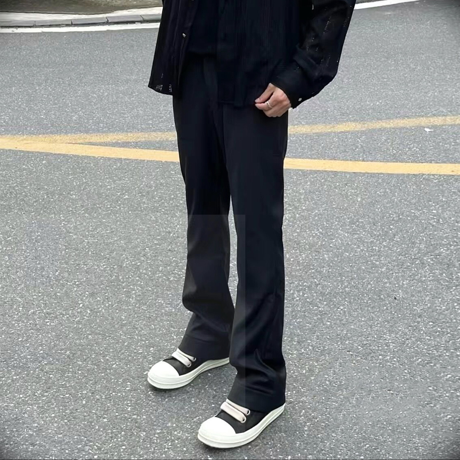 马吉拉风格VUJADE黑色微喇裤西裤高街长裤clean fit vibe裤子男