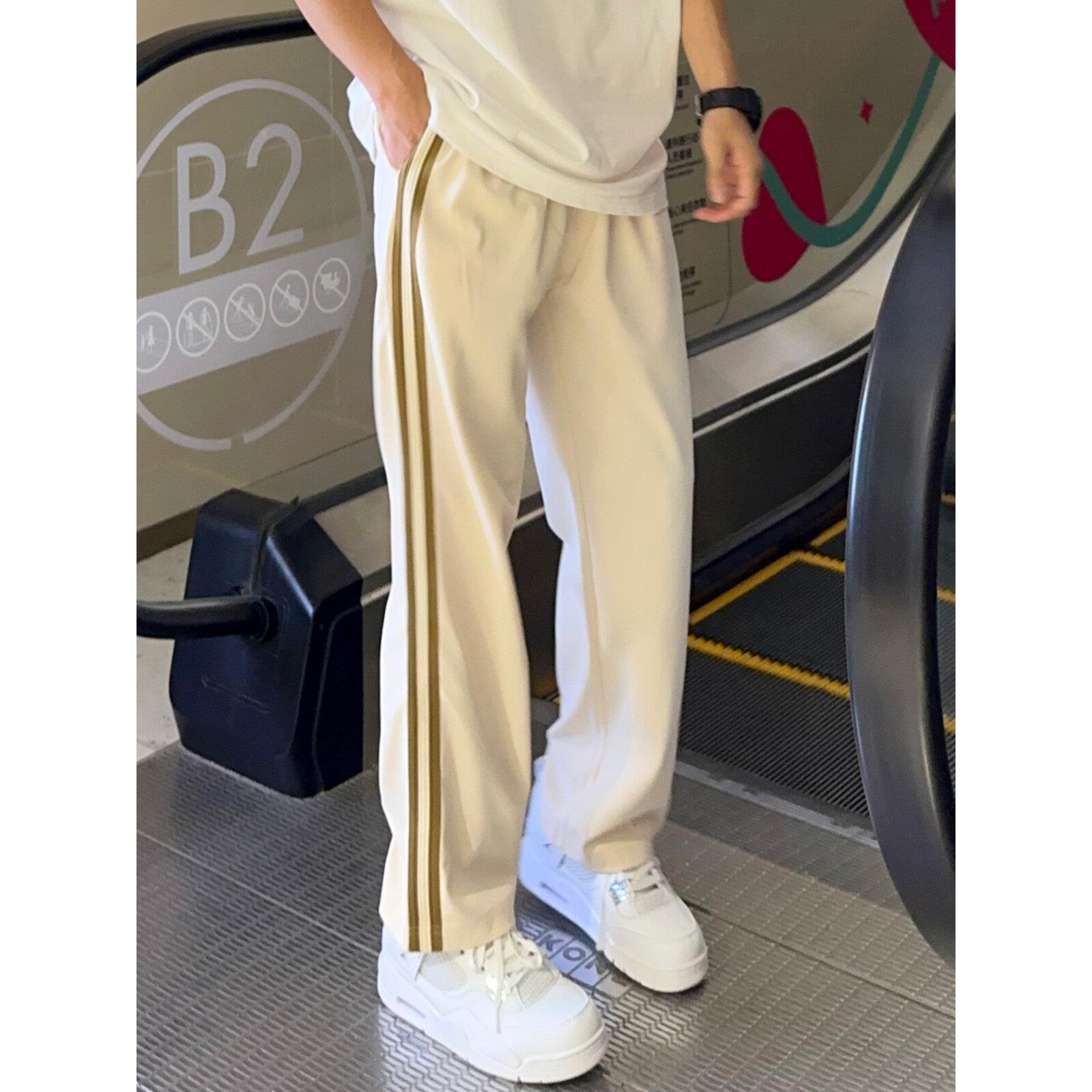 UNCLEBLUE 条纹棉运动薄款直筒裤春夏新品潮牌宽松休闲男式长裤