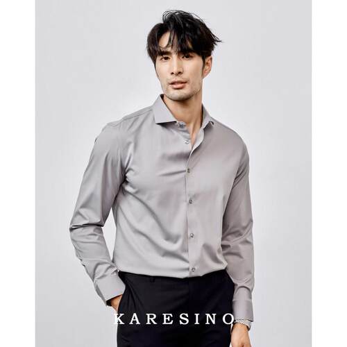 KARESINO莫代尔男士商务抗皱灰色衬衣修身休闲免熨烫长袖白色衬衫