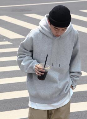 Batterup秋冬新款外套美式宽松纯色oversize灰色连帽卫衣男潮加绒