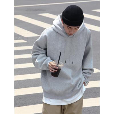 Batterup秋冬新款外套美式宽松纯色oversize灰色连帽卫衣男潮加绒