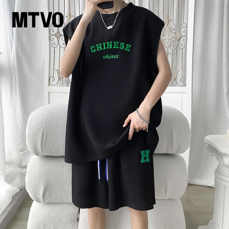 无袖套装t恤男夏季薄款背心坎肩篮球休闲运动短袖短裤男装一套装