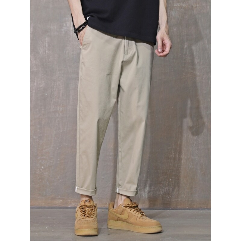 春季新款纯棉直筒九分裤男士休闲裤宽松弹力潮流男款9分裤子男裤