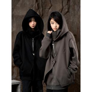 ZCNT逅来者2025秋季潮牌立领拉链假两件宽松休闲连帽男女卫衣