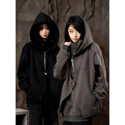 ZCNT逅来者2025秋季潮牌立领拉链假两件宽松休闲连帽男女卫衣