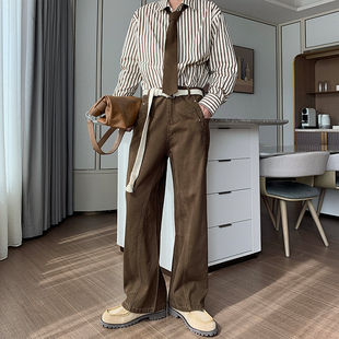 Hualun秋冬复古直筒牛仔裤男宽松美拉德咖色裤子老钱风穿搭阔腿裤