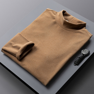 春秋季双面德绒打底衫男纯色内搭上衣休闲修身半高领长袖T恤男款