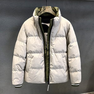高端撞色假两件潮牌短款羽绒服男士立领冬季新款外套男面包服加厚
