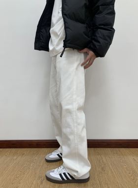 07QWER 四季通勤白色简约男春秋牛仔裤韩版情侣直筒休闲阔腿裤