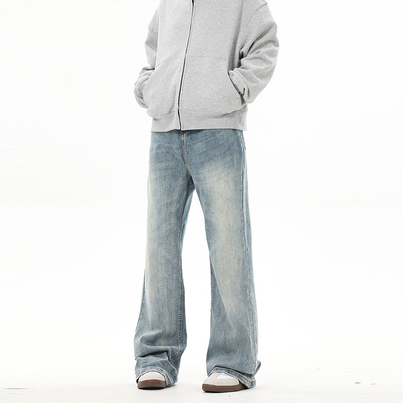 ZLAYCO 国潮复古蓝直筒微喇牛仔裤男女水洗做旧cleanfit百搭长裤