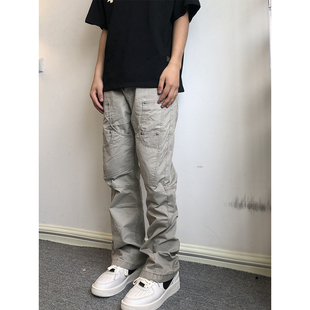 soxiox美式微喇叭工装牛仔裤男款复古cleanfit拼接高级设计感裤子