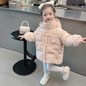 女童粉色羽绒服冬季2023新款儿童中国风女宝宝洋气公主中长款外套