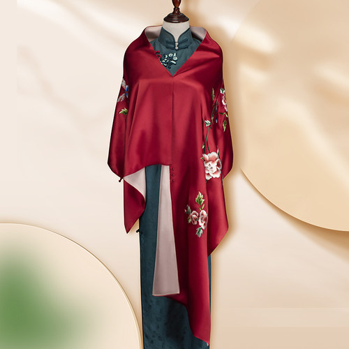 筛月春季绣花国风女桑蚕丝大披肩
