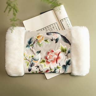 原创刺绣古风暖手筒汉服暖袖 暖手抄手机袋獭兔毛保暖暖手袋暖手捂