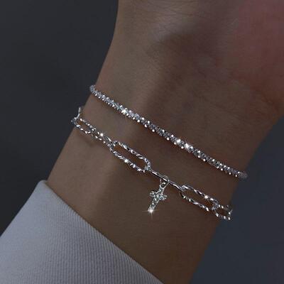 2 pieces bracelet set波光粼粼手炼女ins小众设计轻奢手炼2件套