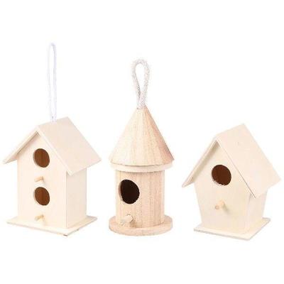 5 pcs Wooden Bird Nest Ornaments Unfinished Houses Beige