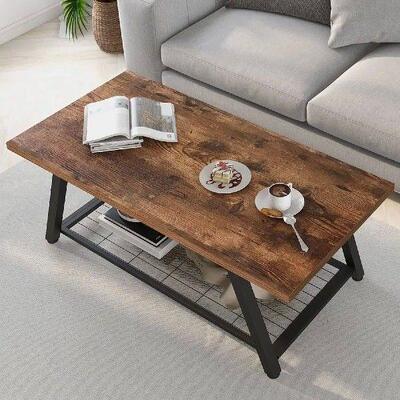 Farmhouse Wooden and Metal Living Room Coffee Table with
